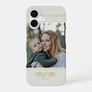 Minimale Goud & Saliegroen Moeder Gevestigde Foto iPhone 16 Hoesje