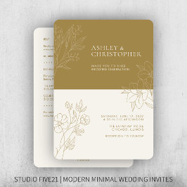 Minimale gouden blad omlijning All-in-One Trouwfee Kaart