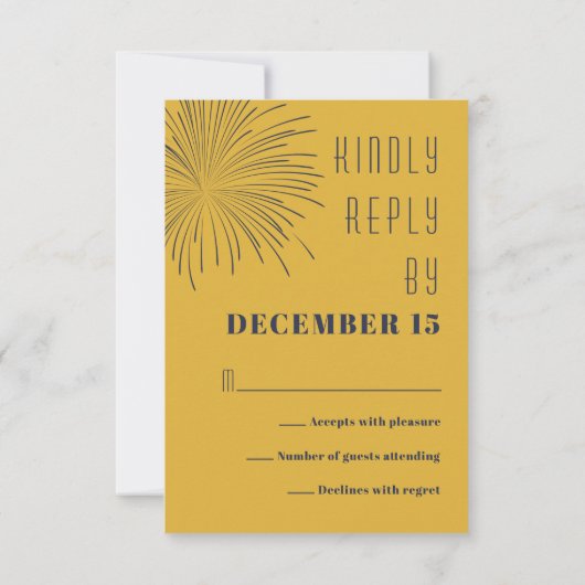 Minimale gouden blauwe nieuwjaars-RSVP kaart (Achterkant)