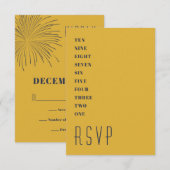 Minimale gouden blauwe nieuwjaars-RSVP kaart (Voorkant / Achterkant)