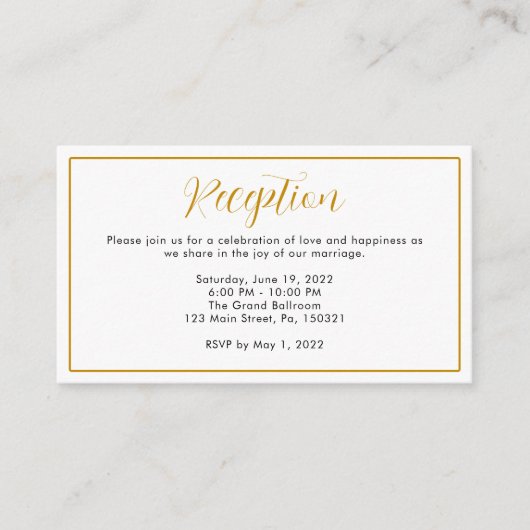 Minimale gouden bruidsreceptie aan de grens informatiekaartje (Voorkant)