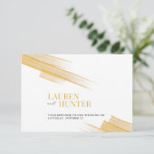 Minimale gouden bruine-inktmeelbruiloft RSVP kaartje (Staand voorkant)