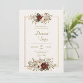 Minimale gouden en bordeauxrode bloemenbruiloft kaart (Staand voorkant)