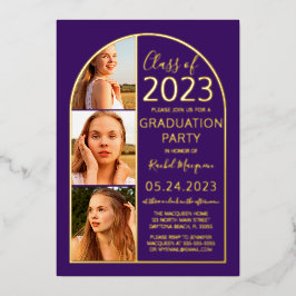 Minimale Gouden Folie Paarse Boog Foto Afstudeerfe Uitnodiging