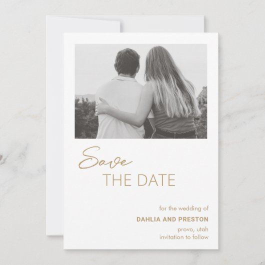 Minimale Gouden Foto Moderne bruiloft Save The Date (Voorkant)