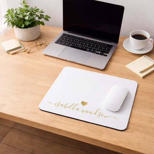 Minimale Gouden Hart Script Handtekening Naam Muismat