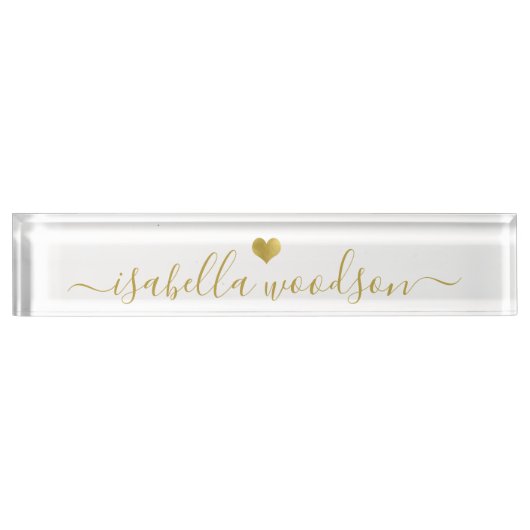 Minimale gouden hart script handtekening naam naambordje (Voorkant)