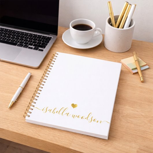 Minimale gouden hart script handtekening naam notitieboek