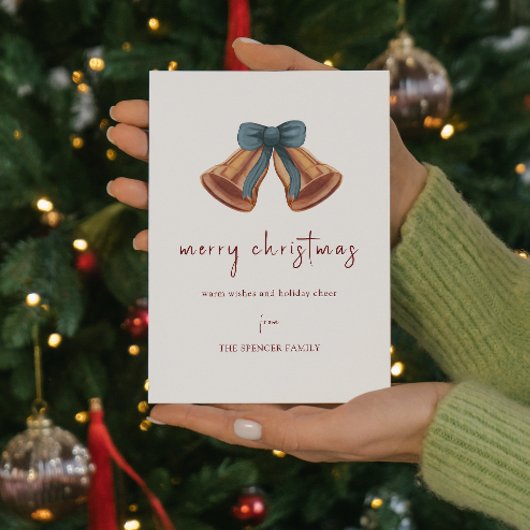 Minimale gouden kerstbel lint feestdagenkaart