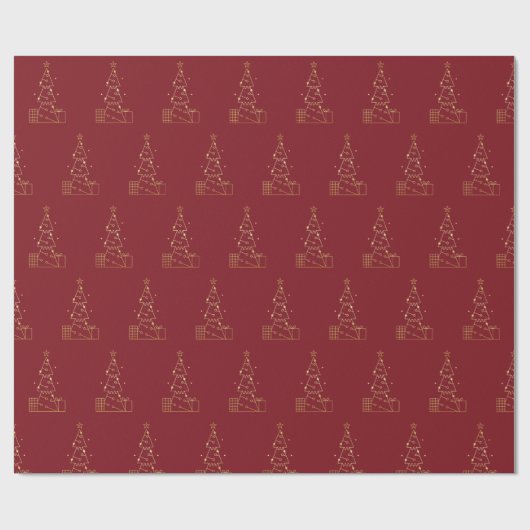 Minimale Gouden Kerstboom Modern Rood Cadeaupapier (Vlak)