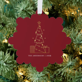 Minimale Gouden Kerstboom Modern Rood Ornament Kaart