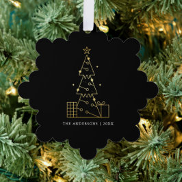 Minimale Gouden Kerstboom Modern Zwart Ornament Kaart