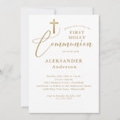 Minimale Gouden Kruis Kalligrafie Eerste Communie Kaart (Voorkant)