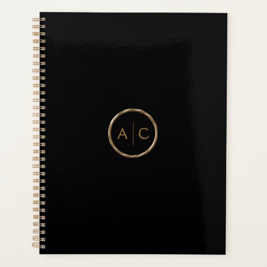 Minimale gouden monogram op ZWART Planner (Voorkant)