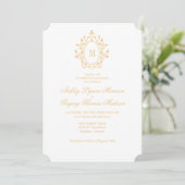 Minimale gouden monogram trouwuitnodiging kaart (Staand voorkant)