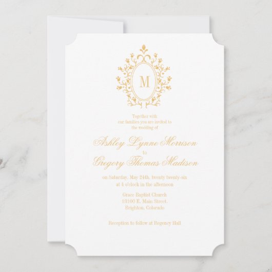 Minimale gouden monogram trouwuitnodiging kaart (Voorkant)