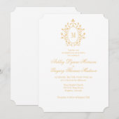 Minimale gouden monogram trouwuitnodiging kaart (Voorkant / Achterkant)