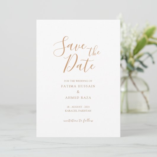 Minimale Gouden Moslim Save The Date Aankondiging (Staand voorkant)