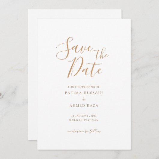 Minimale Gouden Moslim Save The Date Aankondiging (Voorkant / Achterkant)