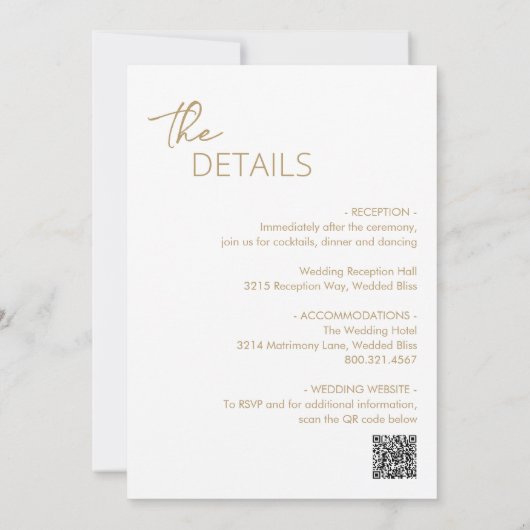 Minimale Gouden QR Code Moderne bruiloft Kaart (Achterkant)