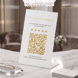 Minimale Gouden QR-code Review klein bedrijf Bord Reclamebord Met Voetstuk