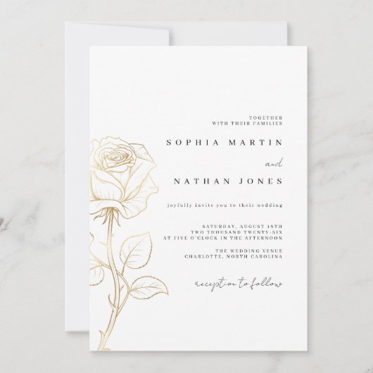 Minimale gouden Roos bruiloft Kaart (Voorkant)