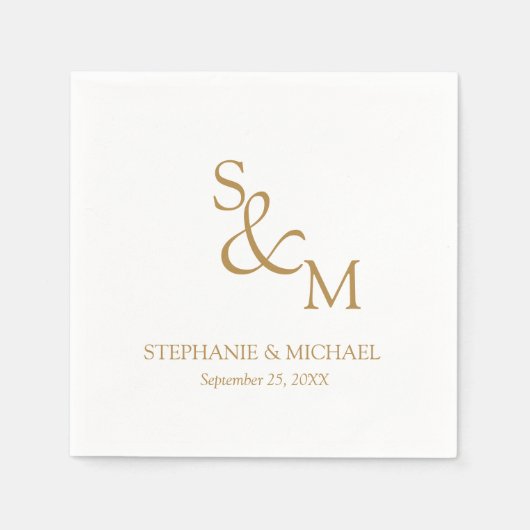 Minimale Gouden Script Monogram Bruiloft Servet (Voorkant)