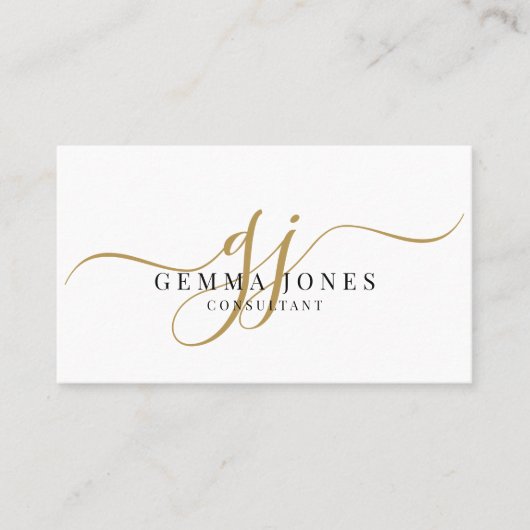 Minimale gouden script monogram consultant visitekaartje (Voorkant)