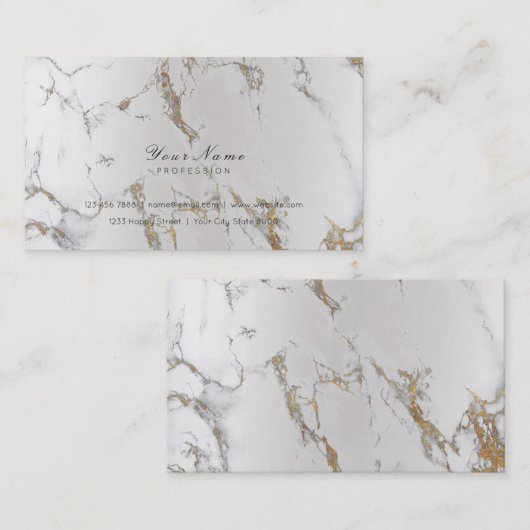 Minimale Gouden Stroken Zilver Metallic Marmer Gri Visitekaartje (Voorkant / Achterkant)