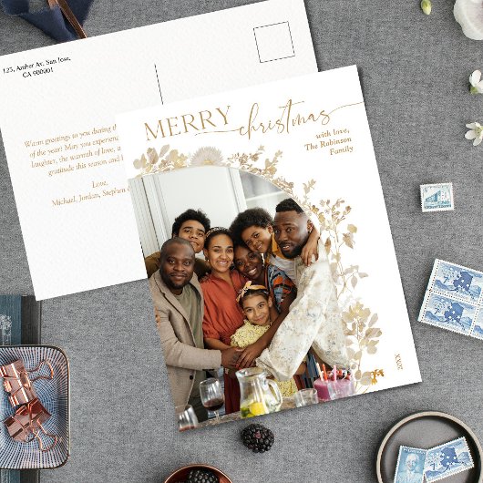 Minimale Gouden Typografie Boog Foto Kerstmis Briefkaart