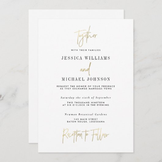 Minimale gouden typografie bruiloft uitnodiging (Voorkant / Achterkant)