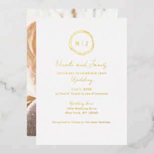 Minimale gouden witte moderne glamour huwelijksfot folie uitnodiging