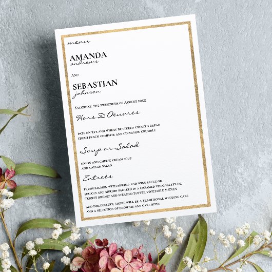 Minimale gouden witte typografie elegante bruiloft menu