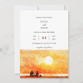 Minimale gouden zonsondergang picknick strand brui kaart