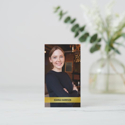 Minimale goudfoto van Elegant Modern Shimmery Gold Visitekaartje (Staand voorkant)