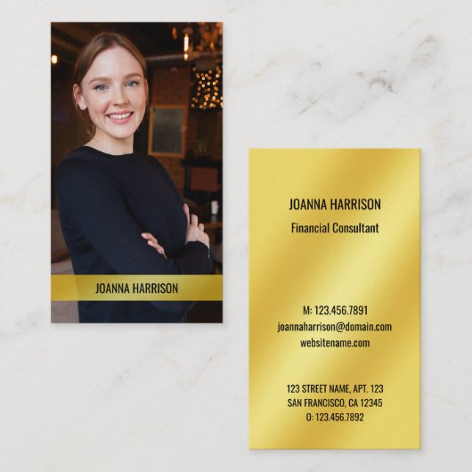 Minimale goudfoto van Elegant Modern Shimmery Gold Visitekaartje (Voorkant / Achterkant)
