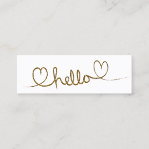 Minimale goudkalligrafie hallo harten mini visitekaartje