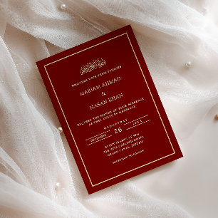 Minimale goudkleurige kader Burgundy Moslim bruilo Kaart