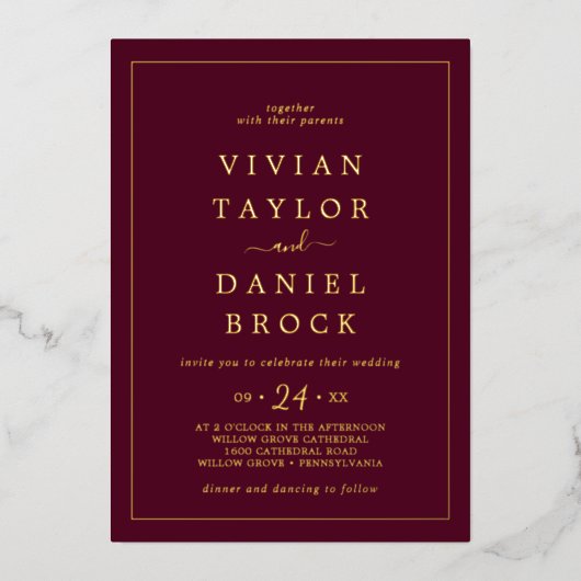 Minimale goudolie | Bold Names Wedding door Bourgo Folie Uitnodiging (Voorkant)