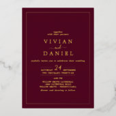 Minimale goudolie | Burgundy Photo Back Wedding Folie Uitnodiging (Voorkant)