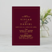 Minimale goudolie | Burgundy Photo Back Wedding Folie Uitnodiging (Staand Voorkant)