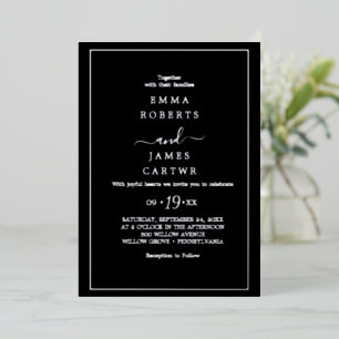 Minimale goudolie   Casual zwart huwelijk Folie Uitnodiging
