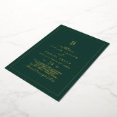 Minimale goudolie | Emerald Monogram Weddenschap Folie Uitnodiging (Gedraaid)