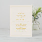 Minimale goudolie | Ivory Styled Date Weddenschap Folie Uitnodiging (Staand Voorkant)