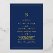 Minimale goudolie | Navy Blue Monogram Weddenschap Folie Uitnodiging (Voorkant)