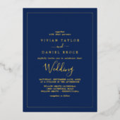 Minimale goudolie | Navy Blue Wedding Folie Uitnodiging (Voorkant)