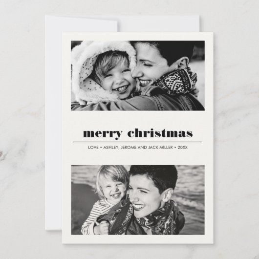 Minimale Grafiek | Zwarte Prettig Kerstfeest 2 Fot Kaart (Voorkant)