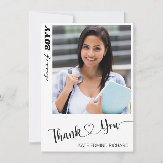 Minimale grafische foto legant Script Heart Afstud Bedankkaart (Voorkant)