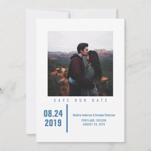 Minimale grafische foto Opslaan datum | Blauw Save The Date (Voorkant)