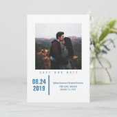 Minimale grafische foto Opslaan datum | Blauw Save The Date (Staand voorkant)